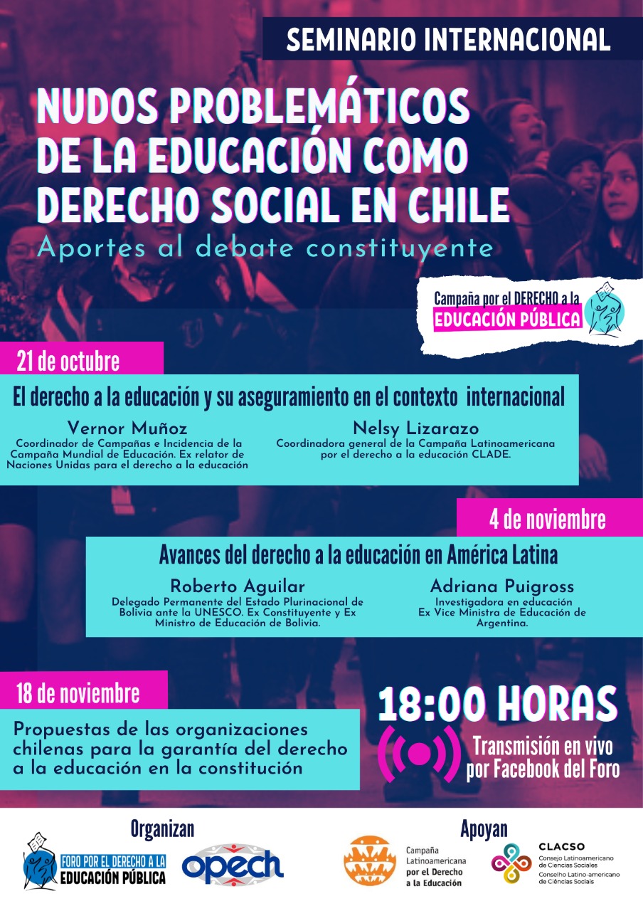 Seminario Internacional: Nudos problemáticos de la educación como derecho social en Chile (Octubre-Noviembre 2021)